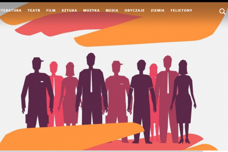 Witryna internetowa z przedstawieniem sylwetek ludzi. Pomarańczowa