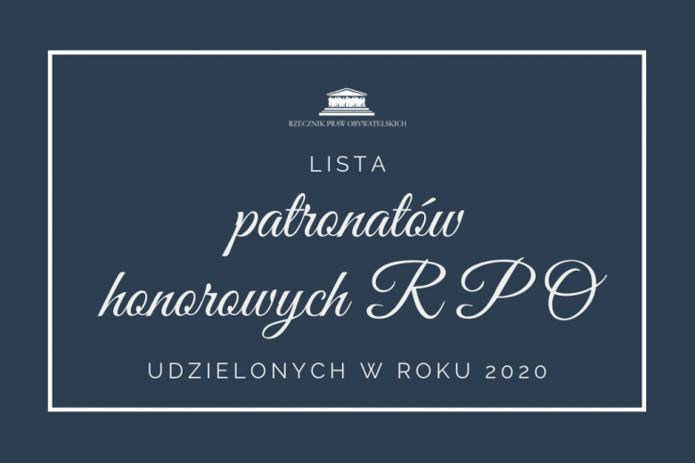 Granatowa plansza z napisem lista patronatów 2020